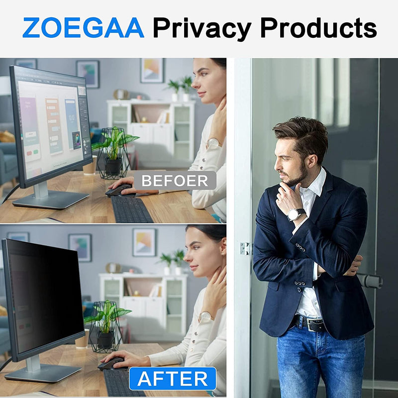 ZOEGAA 22 inch Computer Privacy Screen Filter, Compatible 16:10 Widescreen Monitor，Removable Privacy Screen Filter with Anti-Glare & Anti-Blue 22“Widescreen(16:10) black