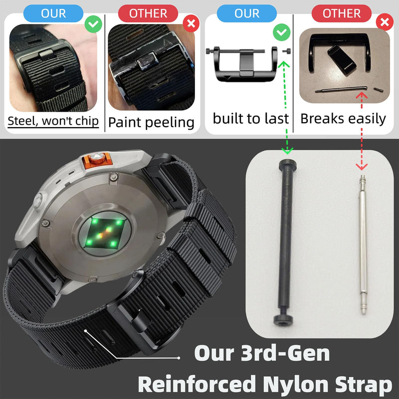 Adjustable 26mm Nylon Watch Band for Garmin Fenix 7X/6X/5X/Enduro 2, Tactix 7 Pro, Epix Pro 51mm - Quick fit 26 Sports Wrist Strap with Stainless Steel Adapter Black+Khaki (Black Buckle) 26mm fits 51mm case