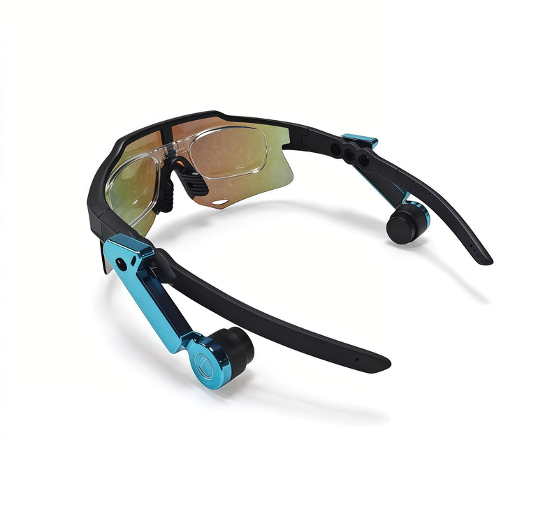 Bluetooth Cycling Glasses, Open-Ear Audio Sunglasses with Wind-Reducing Mic for Cycling, Running, Driving Nebula Blue
