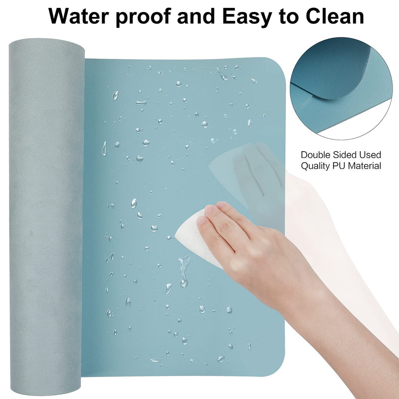 Leather Desk Mat,Desk Pad,Desktop mat,Waterproof Desk Mat for Desktop, Desk Mat for Keyboard and Mouse,Leather Mouse Pad Protector for Office and Home,30"x 14" Leather-light Blue