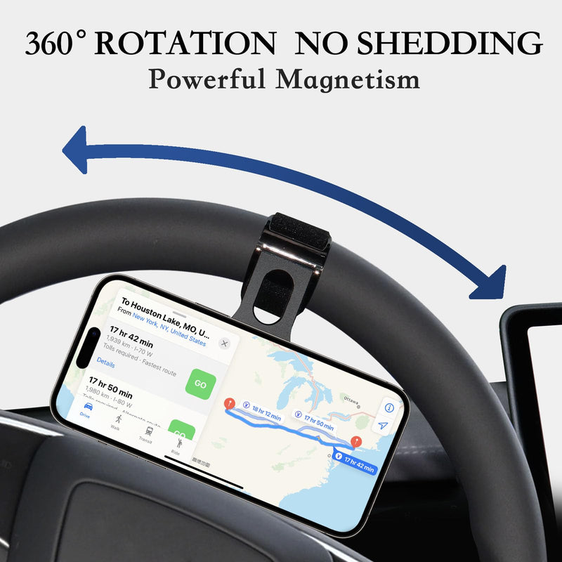 Magnetic Steering Wheel Phone Holder, MagSafe Car Mount for Tesla, 36×N52 Strong Magnet Phone Holder for iPhone Samsung All Phones, Magnetic Ring Included (Black) Black
