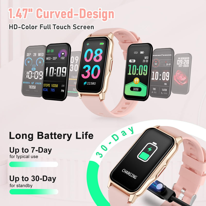 Health Fitness Tracker, Smart Watch with 24/7 Heart Rate Blood Oxygen Blood Pressure Sleep Monitor, IP68 Waterproof Step Calorie Counter Pedometer Activity Trackers for Android&iPhone Women Men Pink