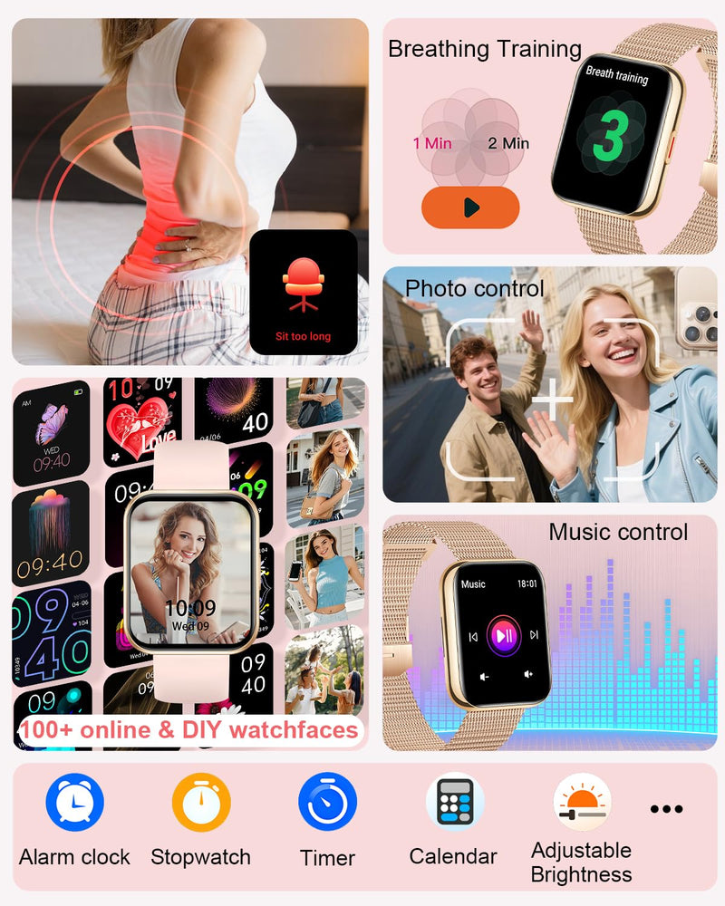 Smart Watch for Women (Answer/Make Call),1.8" Touchscreen Smartwatch with 100+ Sports Modes Heart Rate Sleep Monitor Pedometer AI Voice Control, Activity Fitness Watch for Android iPhone
