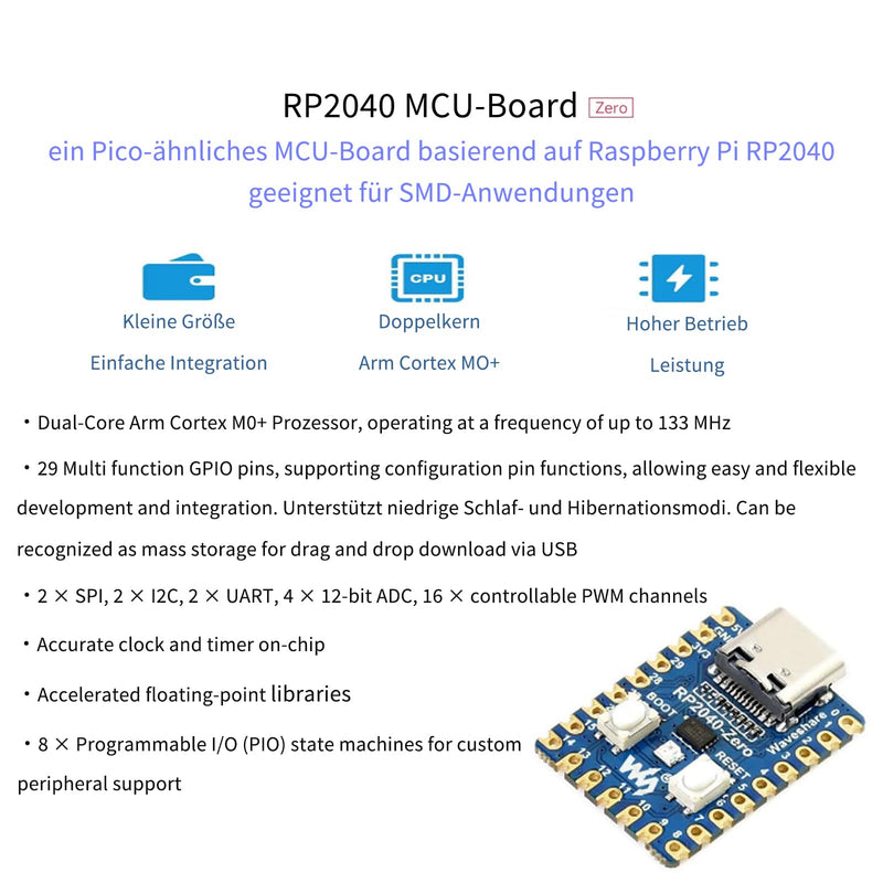 3 x RP2040-Zero, compact microcontroller development board, based on the Raspberry Pi 2040 dual-core ARM Cortex M0+ processor, support C/C++/Python development (with unsoldered pins)
