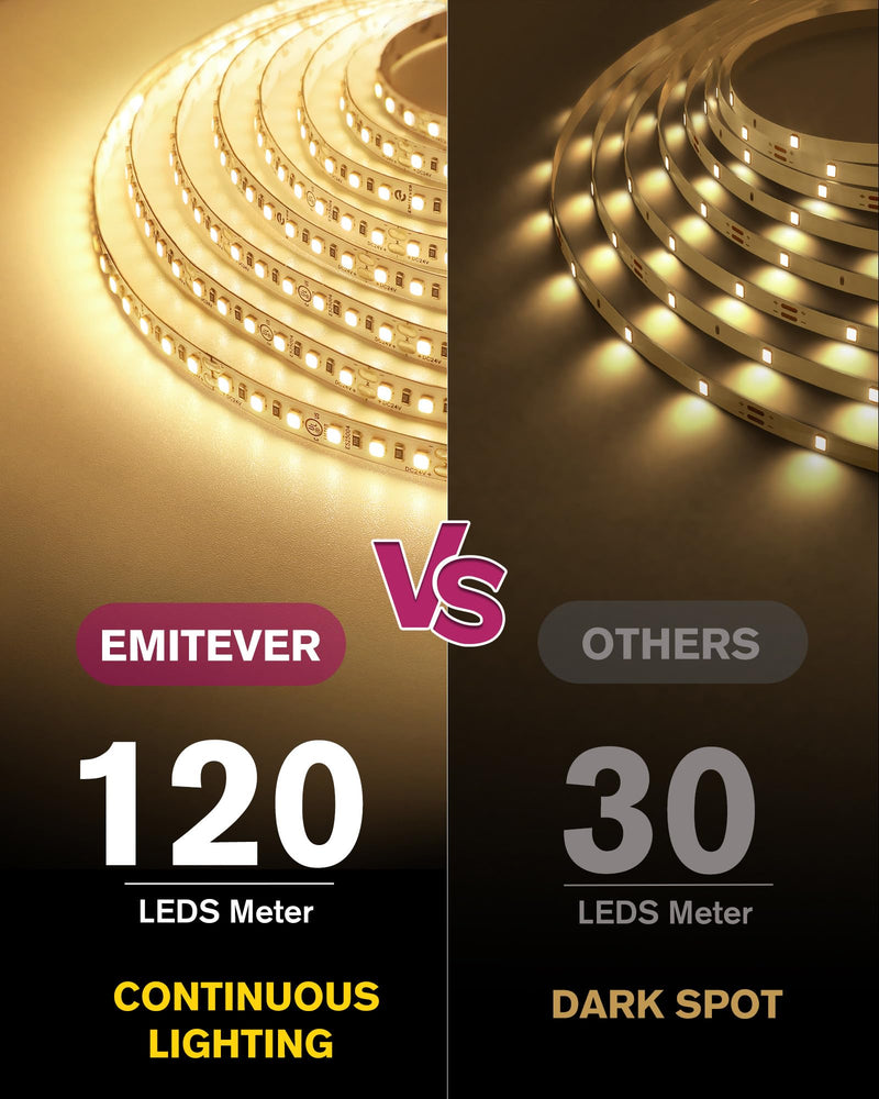 [AUSTRALIA] - EMITEVER LED Strip Lights Warm White 3000K, UL 24V LED Tape Light, 16.4ft, Ra 95+, IP30, 2.9W/ft, 240+Lumens/ft, 600LEDS/Spool, UL Listed 5 Year Warranty (Power Supply Sold Separately) 