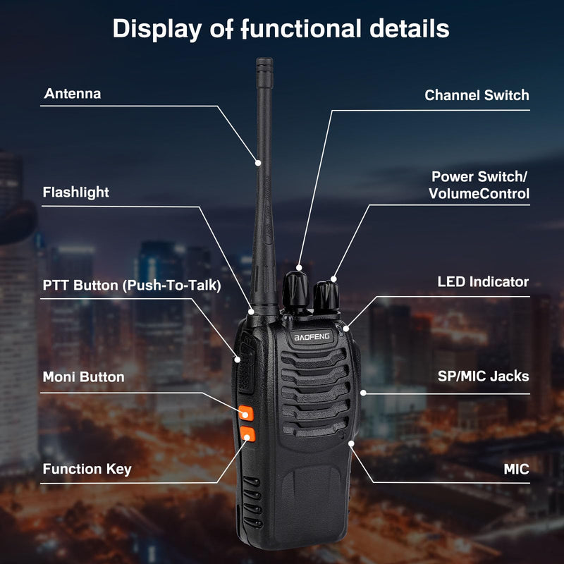 [AUSTRALIA] - Baofeng Walkie Talkies 888S Rechargeable Long Range with Earpieces for Adults, 16 Channel Professional Radio Handheld Two Way Radios Li-ion Battery and Charger Included 2pack with 2earpiece 