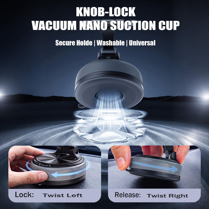 2-IN-1 Magnetic Car Phone Holder for Magsafe Phone Holders for Car-Gray | Vacuum Suction 360°Rotation Detachable Cell Phone Car Mount Compatible with iPhone12-17Series MagSafe Accessories Gray