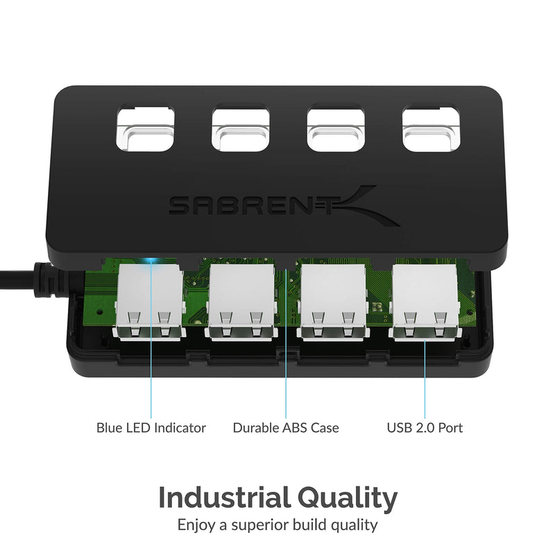SABRENT 4-Port USB 2.0 Hub + 4-Port USB 2.0 Hub with Individual LED lit Power Switches