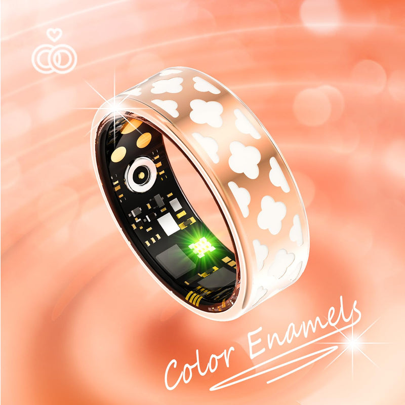 Smart Ring for Women Man, Enamel Flower Pattern Health Tracker Ring, Sleep&Exercise Monitor, IP68 Waterproof Activity Trackers, Fitness Ring with Charging Case and Ring Protector (12#)