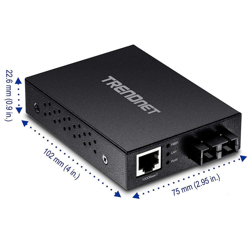 TRENDnet 1000Base-T to 1000Base-SX Multi-Mode SC Fiber Converter,TFC-GMSC | up to 550M (1800 ft.), 2 Gbps Switching Capacity,NDAA &TAA compliant, Black 550 m Gigabit
