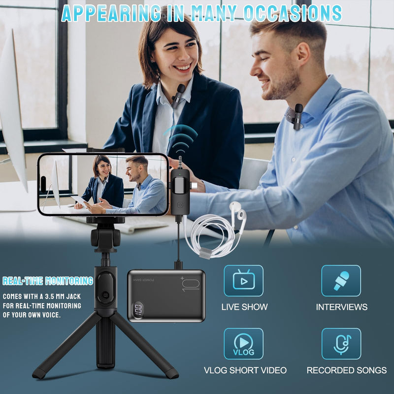 Wireless Microphone for iPhone, Android, Camera, iPad, USB C Microphone, 3 in 1 Dual Professional Wireless Lavalier Mini Microphone, Plug-Play Wireless Mic for Video Recording,YouTube,TikTok