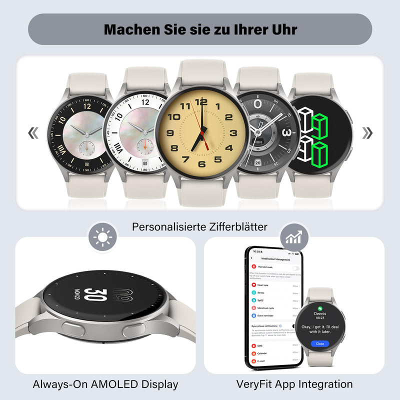 Smart Watch for Women, Built-in Alexa, GPS, HRV, VO2 Max, Blood Oxygen, Sleep & Stress Monitor, BT Calling, Compass, Altimeter, 1.32" AMOLED, Fitness & Women’s Health, Waterproof, iPhone Compatible Starlight Gray 43mm case