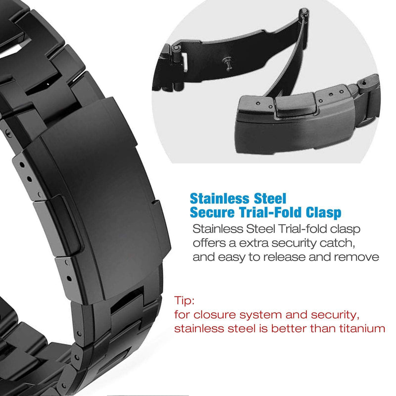 Abanen Titanium Watch Bands for Fenix 8 51mm / epix Pro 51mm/ Fenix 6X / Fenix 5X / Fenix 7X / Enduro, Quick Fit Wristband Strap with Stainless Steel Buckle for Garmin Tactix Delta,Black