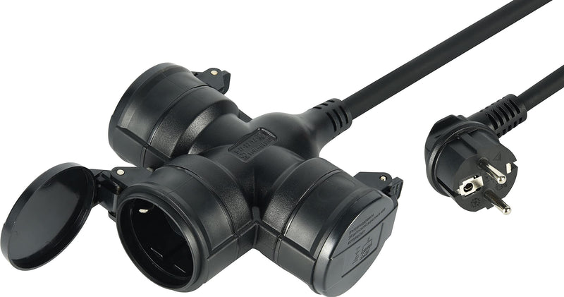 Electraline 55095 Construction Site Extension Cable 1.4 m Cable H07RN-F3G1.5 with Triple Rubber Coupling IP44 for Outdoor Use, Black, Triple Verdreifachen