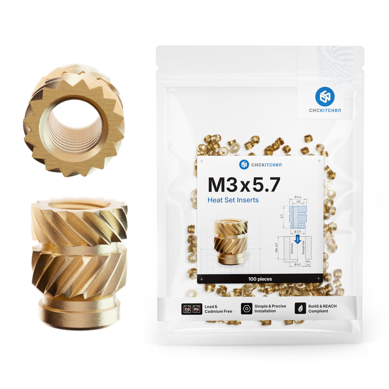 CNC Kitchen Original Threaded Insert for 3D Printing, M3 x 5.7 (Pack of 100) Thread insert M3x5,7