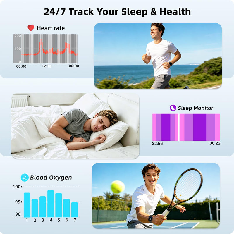 Smart Watch for Men Women Fitness Tracker: Make Answer Call Smart Watches for Men Digital Watches Waterproof Running Smartwatch for Android Phone iPhone Samsung Compatible Sleep Heart Rate Monitor Black