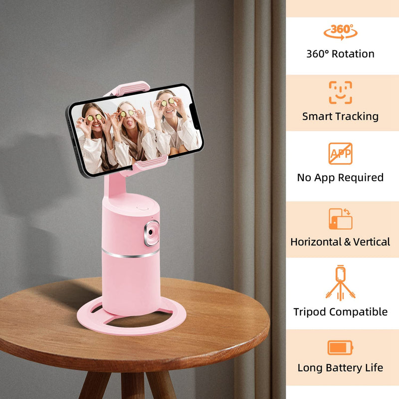 Mcbazel Auto Face Tracking Tripod, No App Required, Rechargeable Battery, 360° Rotation Phone Tracking Holder Face Body Phone Camera Mount for Live Vlog Streaming Video Chat - Pink