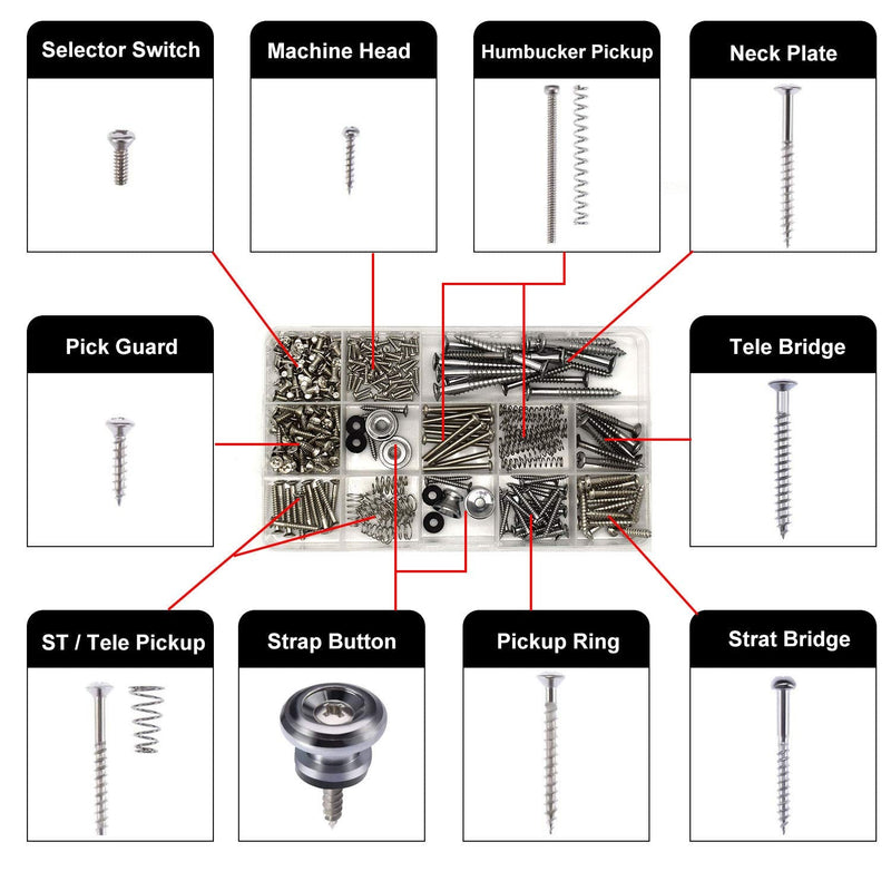 [AUSTRALIA] - Guitar Screws Kit, Guitar Hardware Luthier Parts-kit for Tele/Strat/SQ,Switch,Tuner,Machine Head, Neck Plate,Pickguard,Guitar Strap End Pins,Pickup,Bridge,Guitar DIY Kit(Metric, Chrome) 