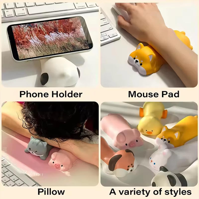 Ergonomic Wrist Rest Pad, Cute Cartoon Slow Rebound PU Support Cushion for Keyboard & Mouse,Desk Ornaments Accessory for Office and Gaming,12.5 x 6.4cm-Pink Pig Pink Pig