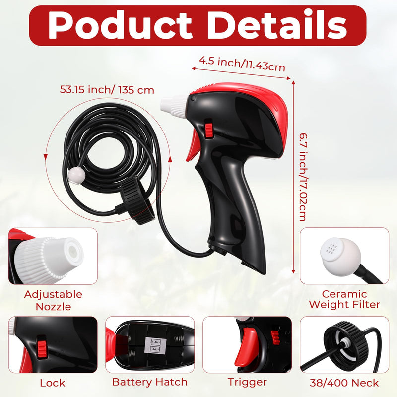 [AUSTRALIA] - 2 Pack Battery Powered Weed Sprayer,Electric Pistol Grip Sprayer with Holster& 53.15in Hose, Adjust Nozzle Fits 1 Gallon Jugs 38mm Cap for Weed Killer Spray Garden & Pest Control 2 