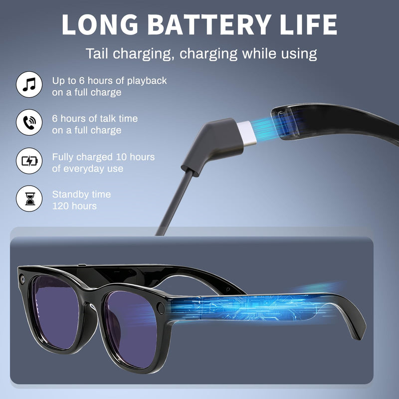 20MP AI Smart Glasses with Camera, High Resolution Photo Video, Photochromic Lens UV400, EIS Stabilization, Voice Assistant ChatGPT, Hands-Free Smart Sunglasses for Vlog, Photochromic Lens