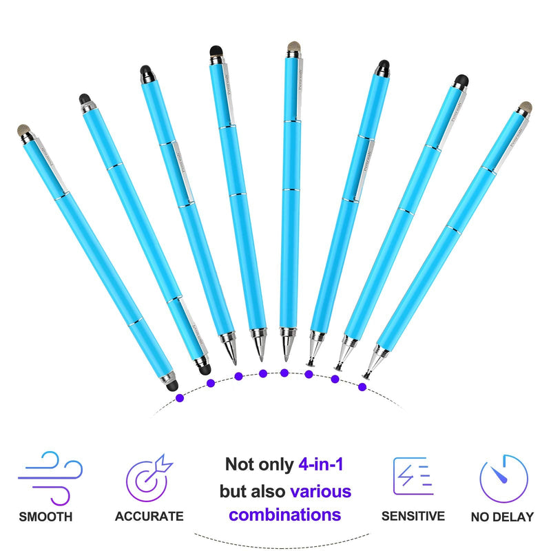 Stylus Pen for iPad - Penyeah [4-in-1] High Sensitivity and Precision Touch Screen Stylus Disc Tip,Black Rubber Tip & Mesh Fiber Tip Universal for All Capacitive Touch Screen Device - Light Blue