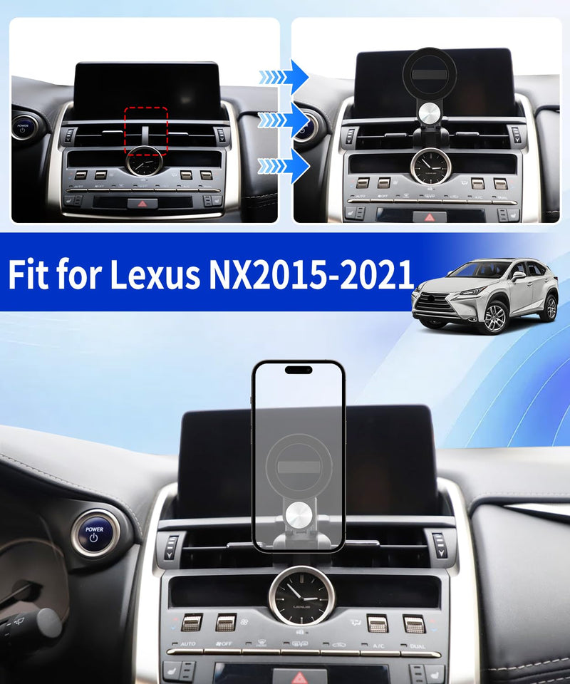 Car Phone Holder for Lexus NX 200t / 300 / 300h 2015-2021 Auto Accessories, Cell Phone Mount Compatible with MagSafe, 360° Rotation, Hands Free Not Affect Air Vent