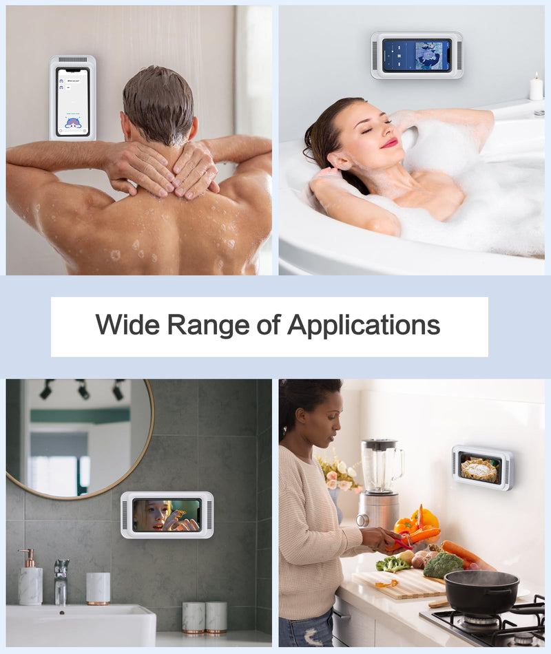 Waterproof Shower Phone Holder with 480° Rotation and Angle Adjustable, Enhanced Sound Quality, Fits Phones up to 7 Inches（White） White