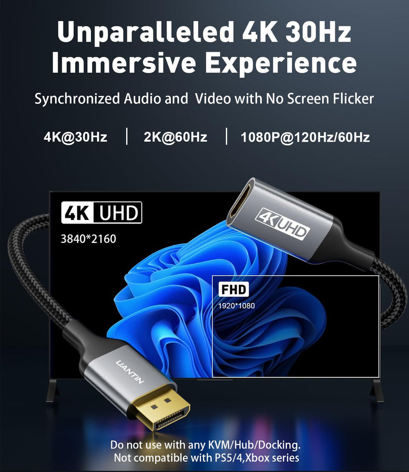 10-Pack Display Port to HDMI 4K Adapter | Braided DP DisplayPort Male to HDMI Female Uni-Directional Converter for PC Dell HP AMD NVIDIA Laptop HDTV Monitor and Other Passive 10 Pack