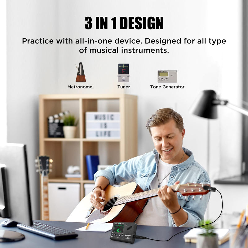 MT1 Metronome Tuner, 3 in 1 Digital Metronome Tuner Tone Generator for Guitar Bass Ukulele Violin Saxophone Trumpet Clarinet Flute, Precise Tempo and Beat, Chromatic Tuner for All Instruments MT1