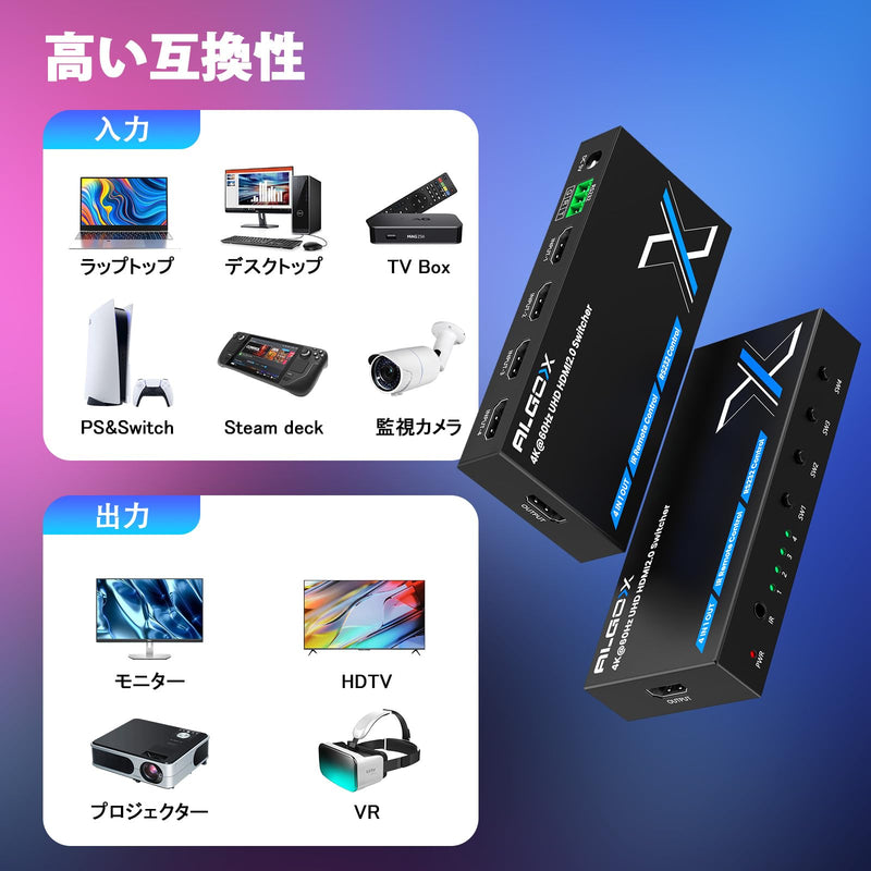 [AUSTRALIA] - 4K@60Hz HDMI Switch 4 in 1 Out 1080P@120Hz HDMI Switcher 4 Ports Selector with Remote Support 18Gbps HDR 10+ Dolby Vision/Atmos HDCP 2.2, RS232 Control 4K@60Hz Switcher 4X1 