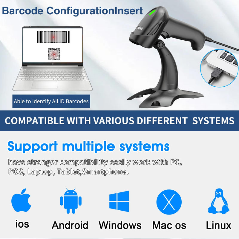 [AUSTRALIA] - Symcode Barcode Scanner with Stand USB Wired Inventory 2D 1D QR Code Scanner with Automatic Hands-Free Scanning Barcode Reader Scanner for Computer POS MAC 