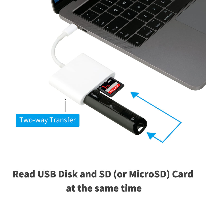 USB C to SD Card Reader with USB 3.0 Thunderbolt to Micro SD TF Card Reader 3 in 1 USB-C to USB Camera Memory Card Reader Adapter for iPad Pro MacBook Pro/Air iMac M1 XPS13/15 RRSITIAU (White)