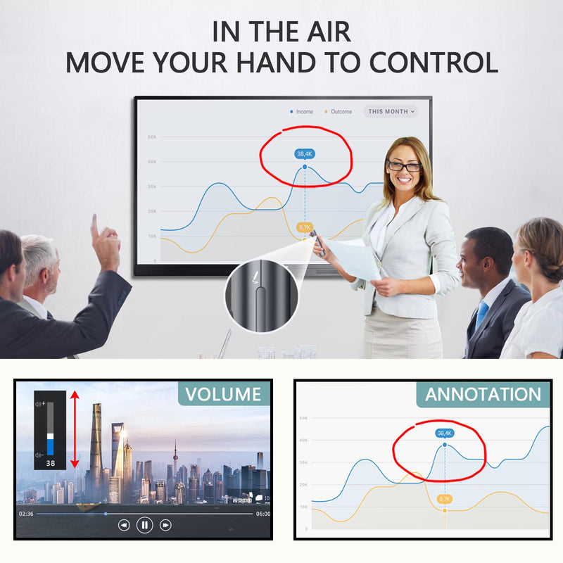 Norwii N95s Presentation Clicker with Digital Laser Pointer for TV Screen | Presentation Remote with spotlight and magnifier functions, work on any screen. Built-in 32GB flash on USB, comes with app Red - USB-A