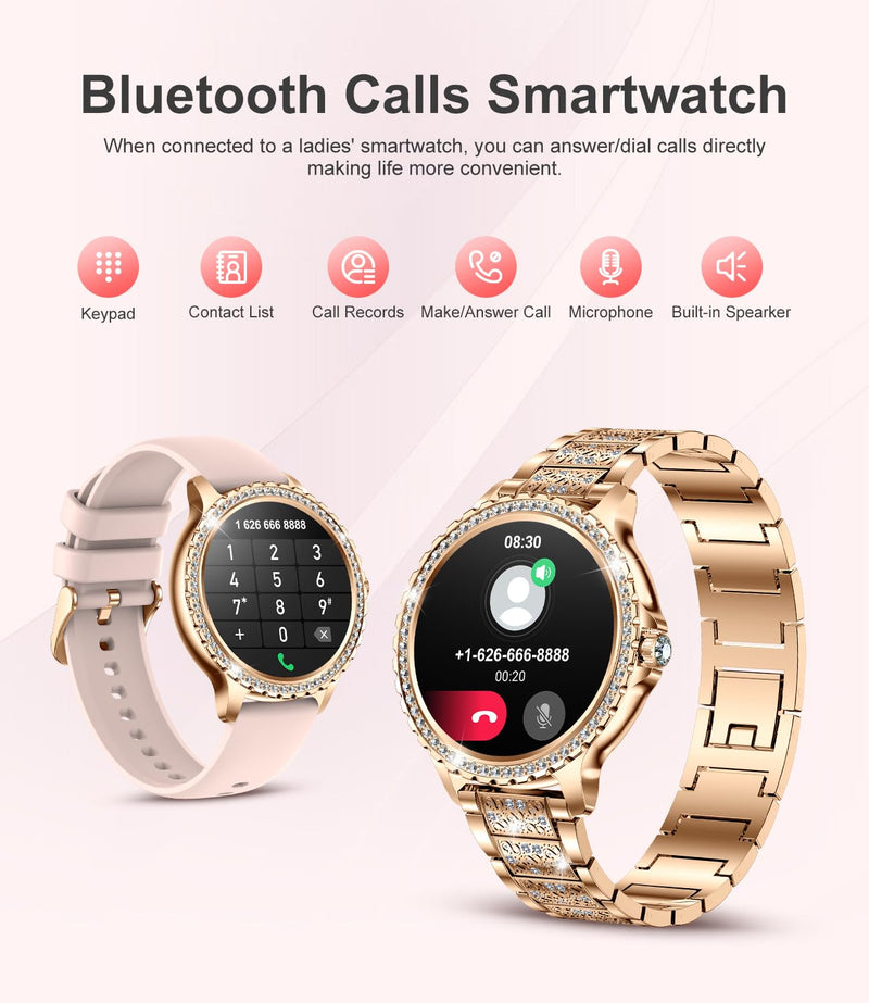 LIGE Smart Watch for Women(Answer/Make Calls),1.3"HD Diamonds Luxury Smartwatch for Android iPhone Phones,Fitness Trackers with 20+ Sport Modes/Heart Rate/IP68 Waterproof/SpO2/Sleep Monitor,Rose gold Rose Gold