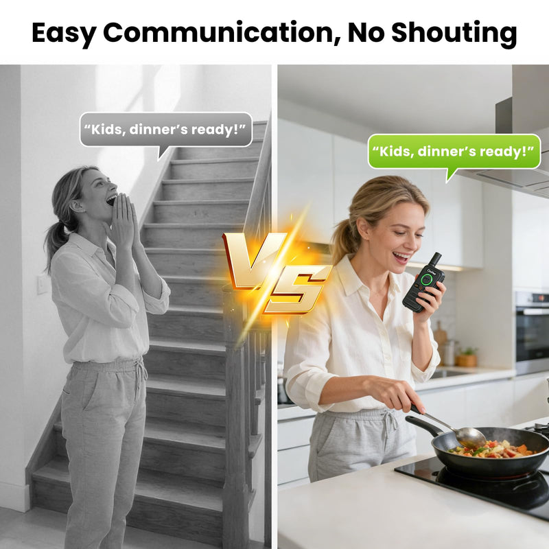 [AUSTRALIA] - Wireless Home Security Intercom System with VOX Hands-Free & SOS Alarm, 1.5 Mile Long Range 2-Way Intercom, Large PTT Buttons, Portable Intercom for Elderly, Caregivers, House & Business (2 Pack) SET 1 
