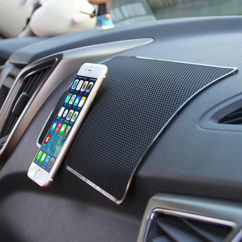 Car Dashboard Anti-Slip Mat, 10.6" x 5.9" Universal PVC Sticky Adhesive Pad for Auto, Multifunctional Vehicle Dash Strong Gripping Pad for Cell Phones Sunglasses Keys GPS Coins (Grid) Grid