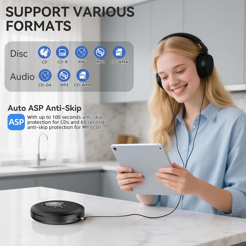 [AUSTRALIA] - Gueray CD Player Portable CD Discman Portable CD Player for Car with Anti-Skip Shockproof Personal CD Player with Headphones LCD Display Support PROG Memory Function Repeat Playback BASS Effet Black 