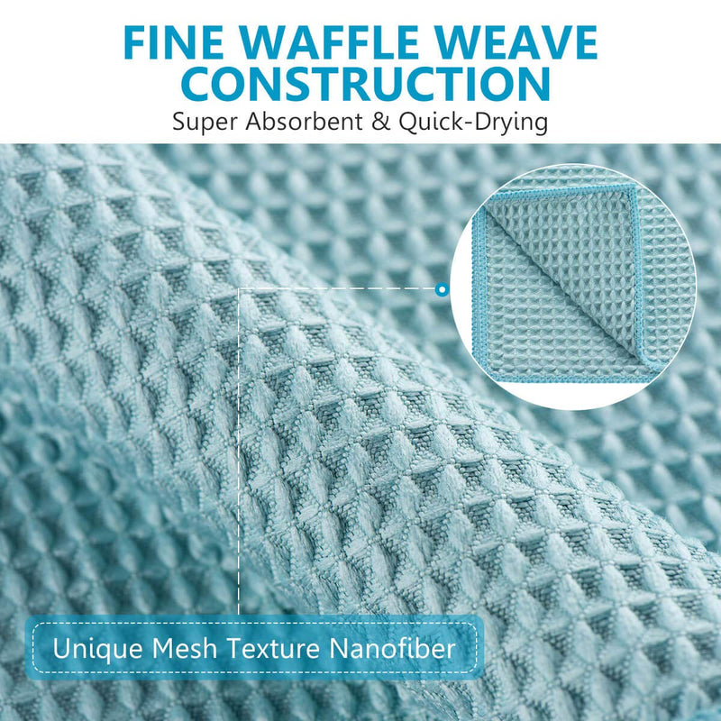 8 Pack Waffle Weave Microfiber Towels,Premium 3D Mesh Waffle Weave Quick Drying Towel for Car Detailing,All-Purpose Streakless Microfiber Cleaning Cloth Kitchen Dish Rags,12 x 12 Inches,Blue Blue