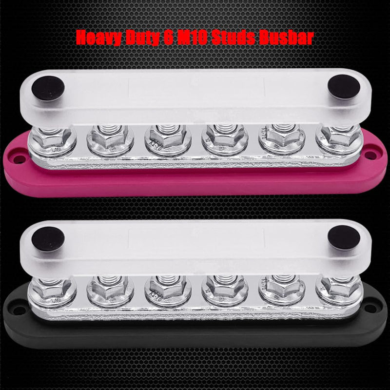 6 x M10 (3/8") Studs Power Distribution Block Bus Bar 12V, Ampper 7" HD 300A Marine BusBar Battery Distribution Block W/Cover for Car Boat Solar (Red & Black) Red & Black 6 M10 Studs