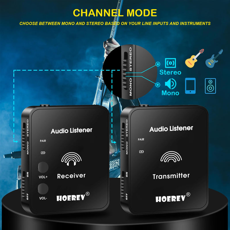 Hoerev Wireless in Ear Monitor System Studio Equipment Professional System Transmitter Guitar System with Rechargeable Battery for Studio Band Rehearsal Live Performance Camera Record 1 set of receiver and transmitter