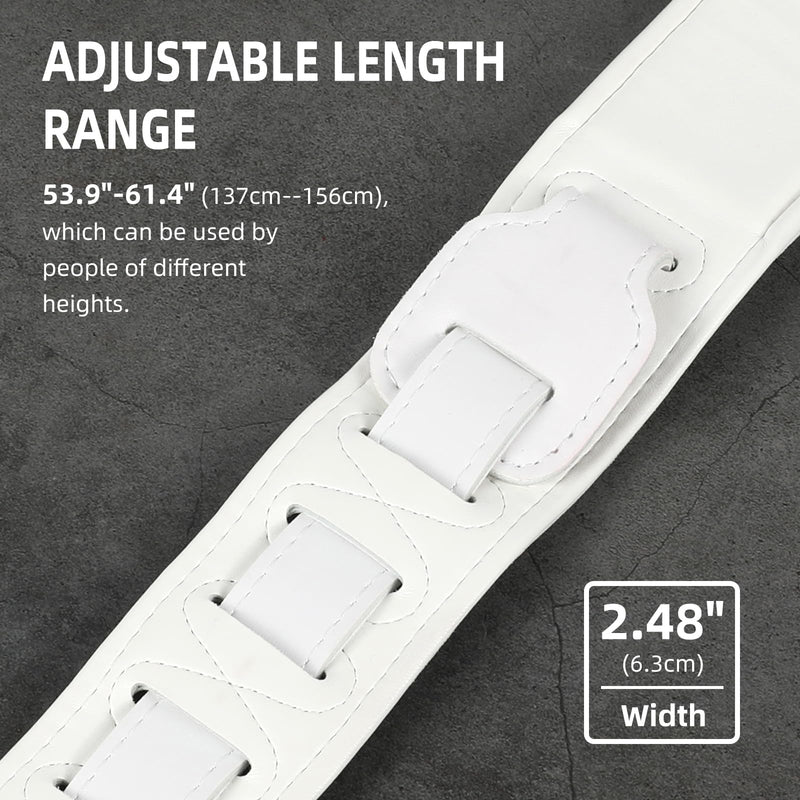 [AUSTRALIA] - Guitar Strap PU Leather, Anti-Slip, Classic, Adjustable Soft Leather Strap for Acoustic, Electric and Bass Guitars (White - Black lightning) 