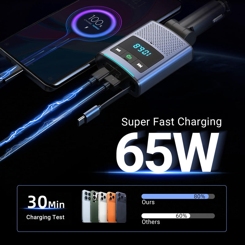 [AUSTRALIA] - Deepfeel Bluetooth 5.3 FM Transmitter, Fast Charging [PD45W & QC3.0] FM Radio Transmitter Mics, Light Switch, HiFi Bass Sound, Wireless Music Hands-Free Calling LED Display Support USB/TF Drive 