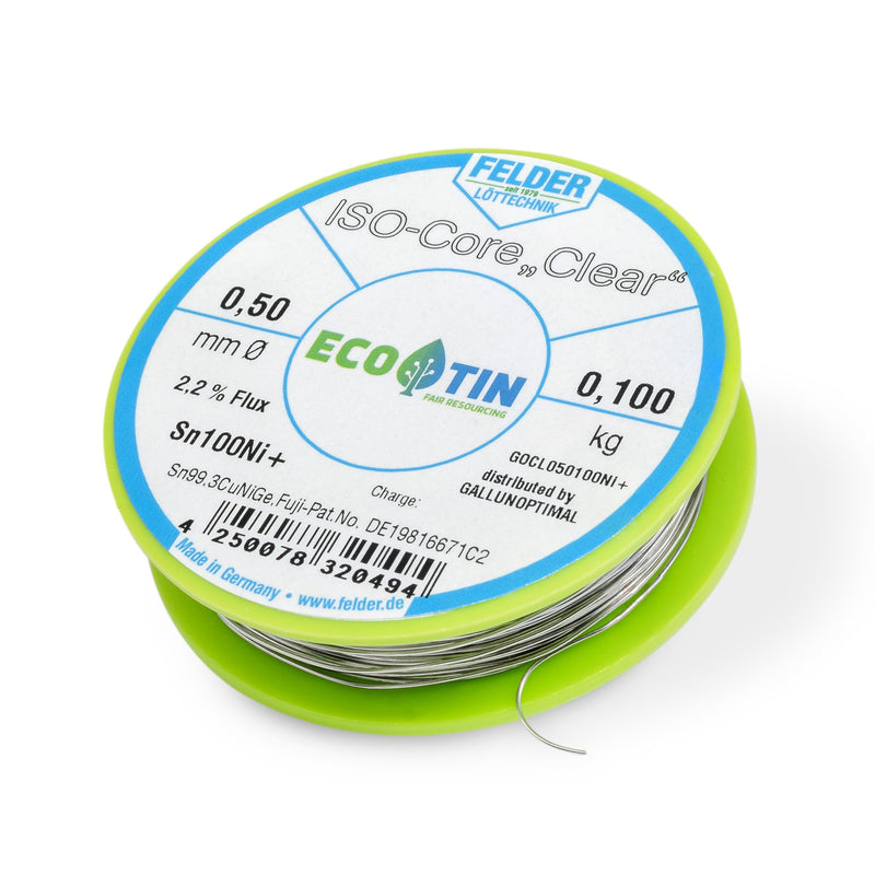 Felder Solder ISO Core Soldering Wire Clear Sn100Ni+ Sn99.3CuNiGe (0.5 mm to 100 g)