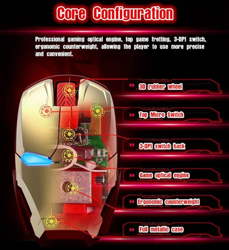 Cool Wireless Mouse 2.4 G Portable Game Optical Mice with USB Receiver for Notebook PC Laptop Computer MacBook + 8G USB Flash Drive Gold