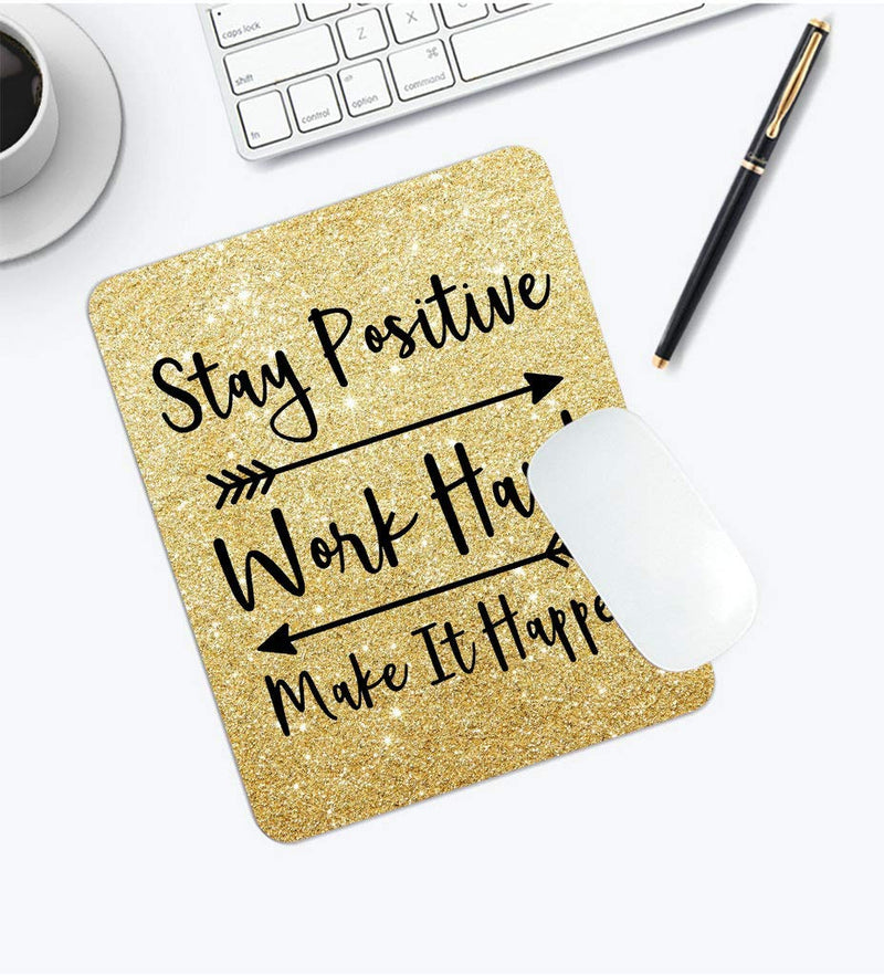 Amcove Gaming Mouse Pad Custom, Stay Positive Work Hard and Make It Happen Inspirational Quotes Mouse pad Art Gold Glitter Black Quote