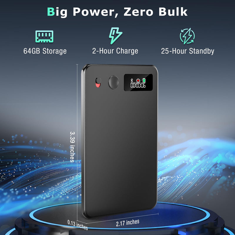 AI Voice Recorder, Audio Activated Recorder with Playback, App Control, Transcribe & Summarize with AI Technology, 190 Languages, 64GB Memory, Suitable for Lectures, Learning, Meetings, Calls Black