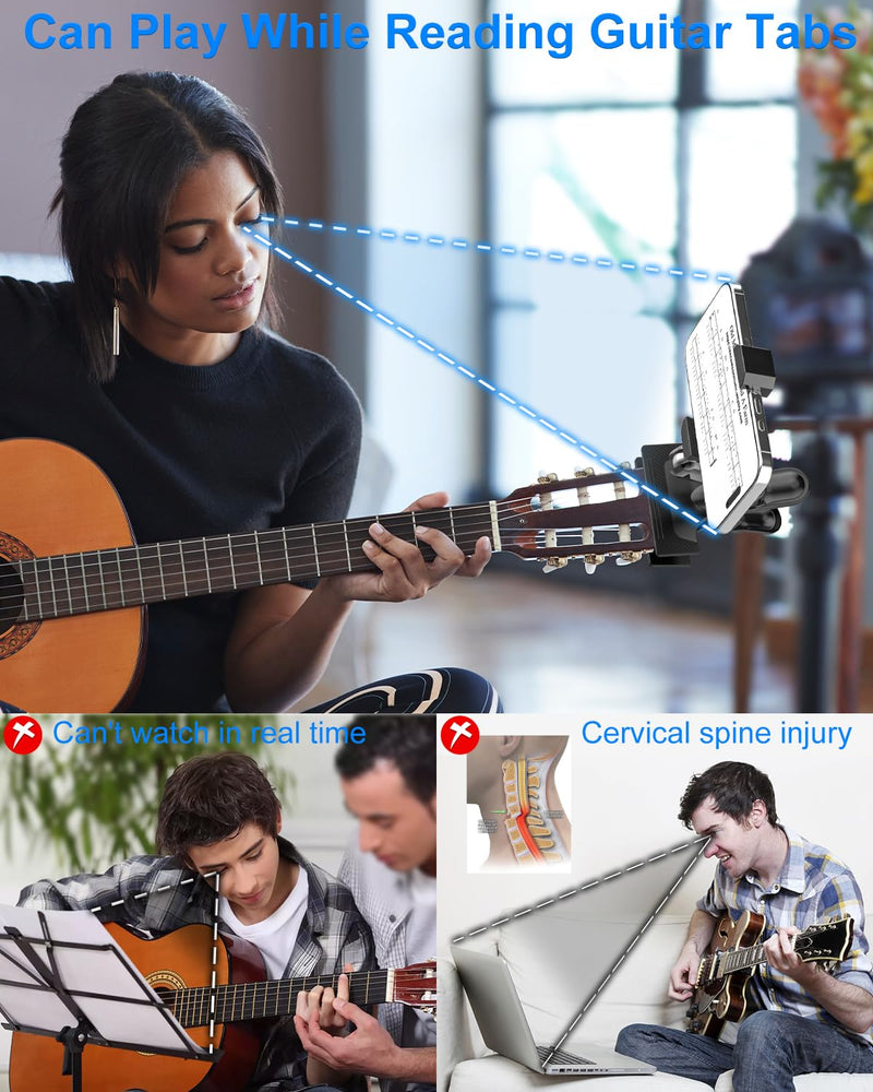 Guitar Phone Holder, [Strong Metal Clip] Guitar Phone Mount for Electric Guitar, Ukulele, Bass, Mandolin, Banjo, Sitar, Compatible with iPhone 16 Pro Max, Galaxy and All 4-7" Smartphone