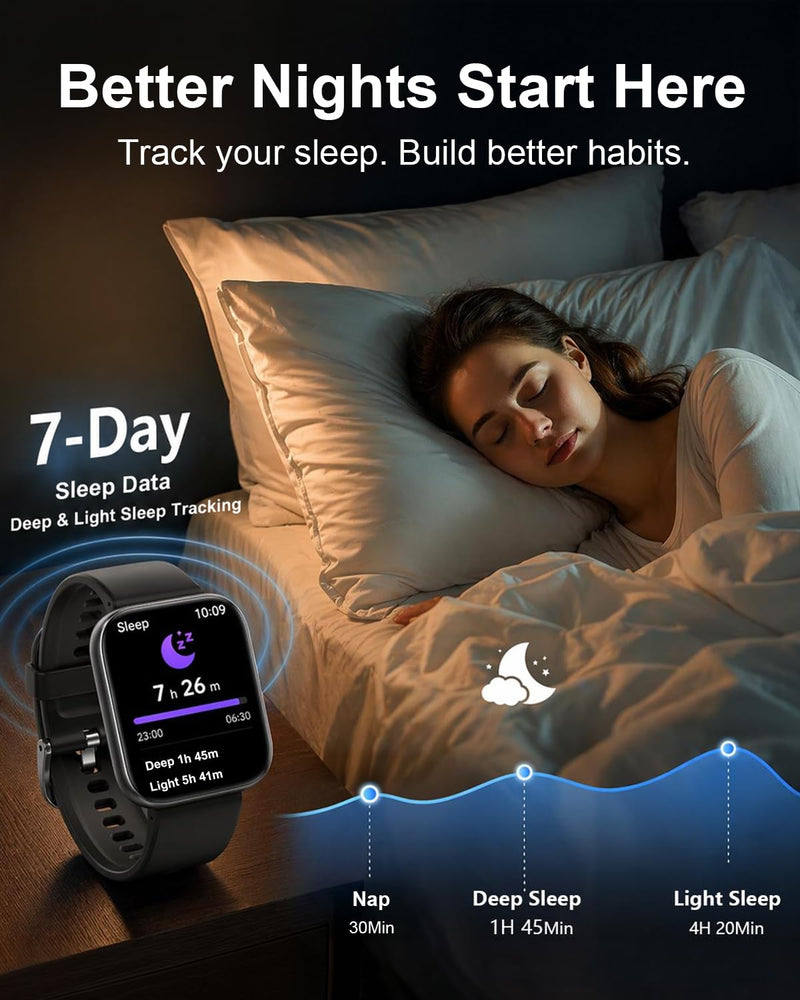 MorePro Health Fitness Tracker (Make/Answer Call), 24/7 Heart Monitor with Blood Pressure, Blood Oxygen, Sleep Tracking, 120+ Sports Modes Smart Watch with 7-Day Battery, Compatible with iOS Android Urban Bronze