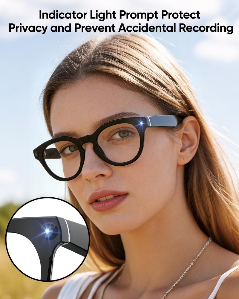 AI Smart Glasses with Camera 8MP 1080P HD Video Recording,Lightweight Open-Ear Bluetooth Audio, AI Assistant & Real-Time Translation, Stylish Smart Glasses for Women, Brown